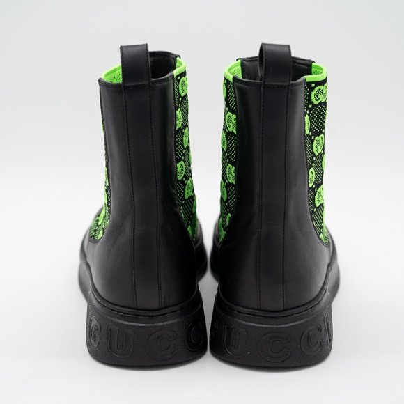 size 13G 13.5 us Gucci Chelsea GG Black Leather Pull On Boots Green - Picture 5 of 13